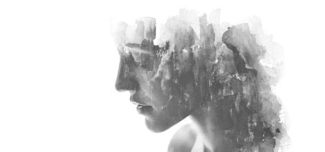 Faded graphite pencil drawing of woman's head